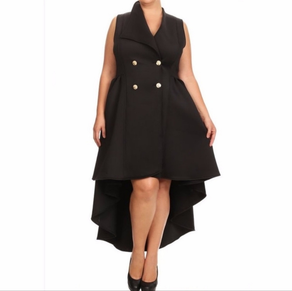 Plus Size Black Hi Low Fit Flare Maxi Dress